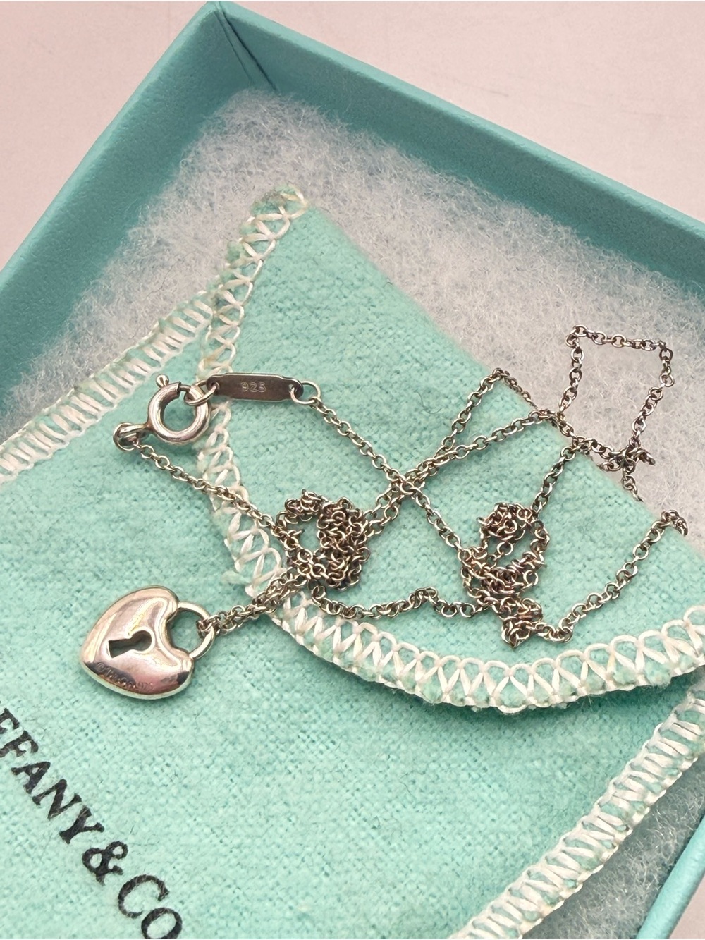Tiffany & Co. Silver 925 Lock Heart Pendant Necklace 16”